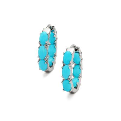 Sleeping Beauty Turquoise Earrings in Rhodium Flash Sterling Silver 2.60cts