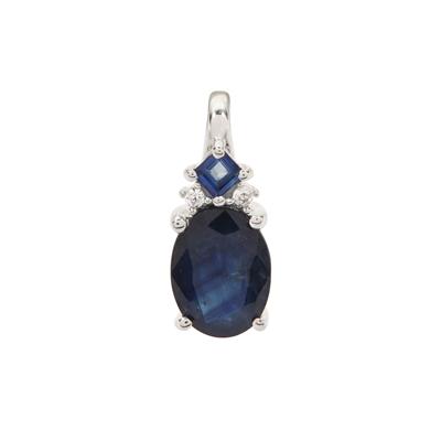 Thai Sapphire Pendant with White Zircon in Sterling Silver 1.55cts