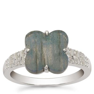 Labradorite Ring with White Zircon in Sterling Silver 3.45cts