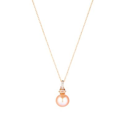 Naturally Pink Cultured Pearl Necklace with Diamond in 10K Rose Gold (8.50mm)
