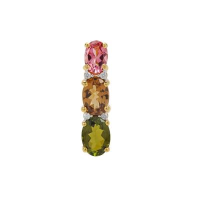 Multi-Colour Tourmaline Pendant with White Zircon in Gold Plated Sterling Silver 2.05cts