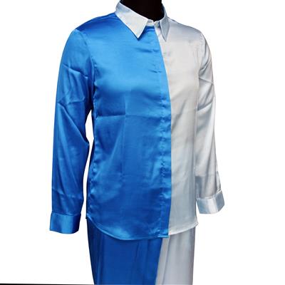 Destello 100% Polyester Satin Dual Panel Outwear Nightwear Pj Set (Choice of 2 Sizes) (Blue)