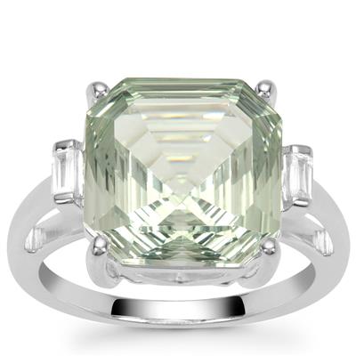 Prasiolite Ring with White Zircon in Sterling Silver 7.40cts
