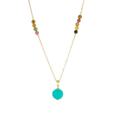 Amazonite Necklace with Multi-Colour Tourmaline in Gold Tone Sterling Silver 15cts