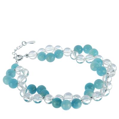 Aquamarine Bracelet with Optic Quartz in Sterling Silver 85cts