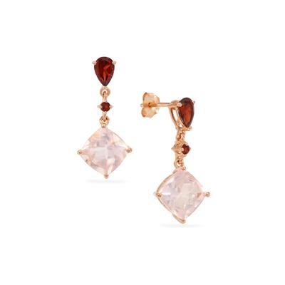 Rose Quartz Earrings with Rajasthan Garnet in Rose Gold Plated Sterling Silver 5.70cts