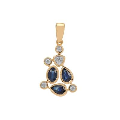 Diego Suarez Blue Sapphire Pendant with White Zircon in 9K Gold 1.25cts