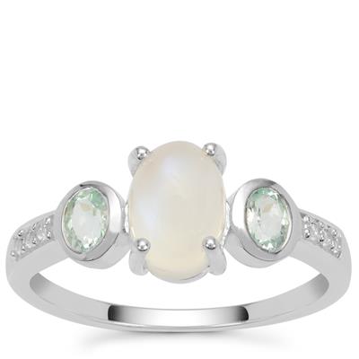 South Indian Moonstone, Aquaiba™ Beryl Ring with White Zircon in Sterling Silver 1.80cts