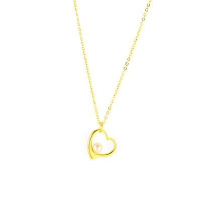Freshwater Cultured Pearl Open Heart Necklace in Gold Tone Sterling Silver (4mm)
