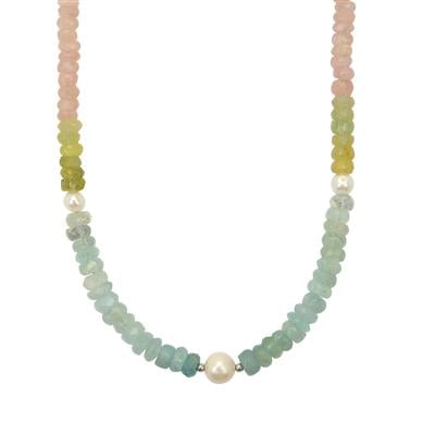 Freshwater Pearl Necklace with Multi-Colour Beryl in Sterling Silver (5 to 6 MM)