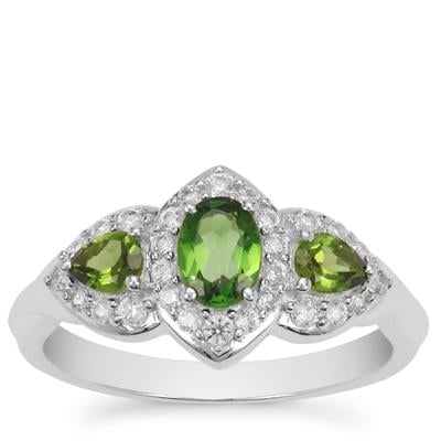 Chrome Tourmaline Ring with White Zircon in Sterling Silver 1.05cts