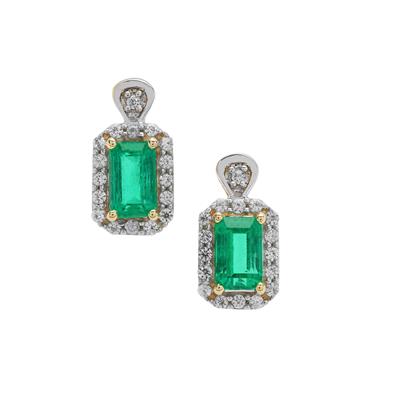Panjshir Emerald Earrings with White Zircon in 9K Gold 0.84ct