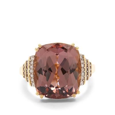 Pink Diaspore Ring with Diamond in 18K Gold 15.39cts