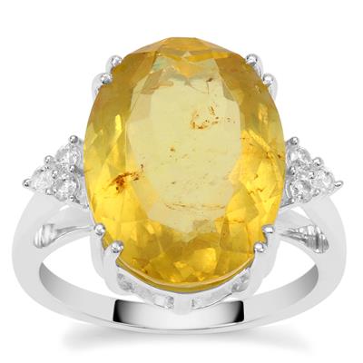Dominican Amber Ring with White Zircon in Sterling Silver 4cts