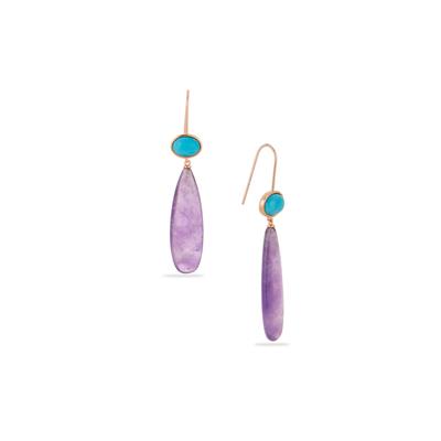 Amethyst Earrings with Hubei Turquoise in Rose Tone Sterling Silver 24cts 
