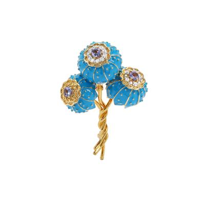 Tanzanite Brooch with White Zircon in Gold Plated Sterling Silver 0.90ct