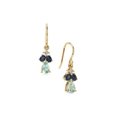 Nigerian Blue Sapphire Earrings with Aquaiba™ Beryl in 9K Gold 1.30cts