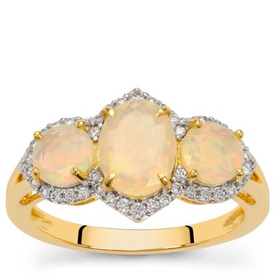 Ethiopian Opal Ring with Diamond in 18K Gold 1.44cts