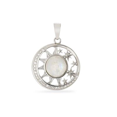 Rainbow Moonstone Pendant with White Topaz in Sterling Silver 4.43cts