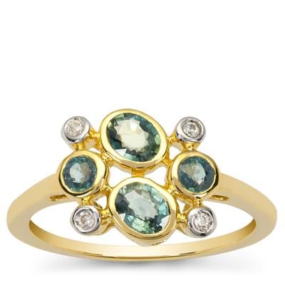 Natural Green Sapphire Ring with White Zircon in 9K Gold 1ct