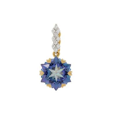 Wobito Snowflake Cut Exotic Mist Topaz Pendant with White Zircon in 9K Gold 5.85cts