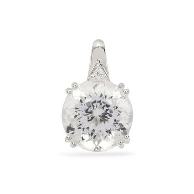 Portuguese Cut Natural Crystal Quartz Pendant with White Zircon in Sterling Silver 7.15cts