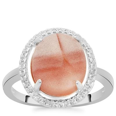 Nanhong Agate Ring with White Topaz in Sterling Silver 5.22cts