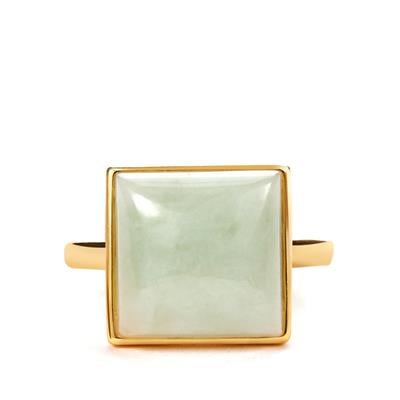 Type A Green Jadeite Ring in Gold Tone Sterling Silver 10cts