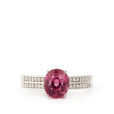 Cruzeiro Rubellite Ring with Diamond in 18k White Gold 2.25cts