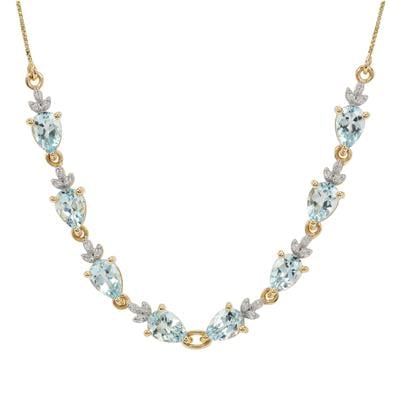 Santa Maria Aquamarine Necklace with White Zircon in 9K Gold 2.85cts
