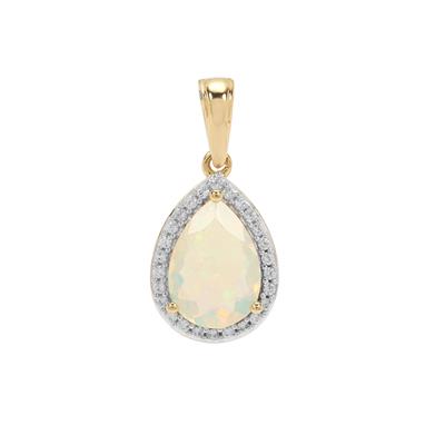 Ethiopian Opal Pendant with White Zircon in 9K Gold 1.40cts