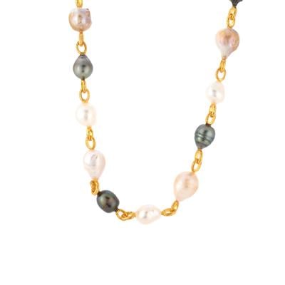 Tahitian and Freshwater Cultured Pearl Necklace in Gold Tone Sterling Silver