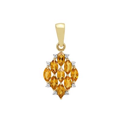 Nigerian Yellow Tourmaline Pendant with White Zircon in 9K Gold 1.30cts