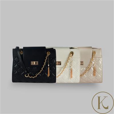 Kimbie Quilted Handbag With Freshwater Pearl Tassel - Available in Gold, Cream & Black 