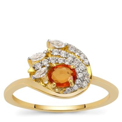 Ceylon Padparadscha Sapphire Ring with White Zircon in 9K Gold 0.80cts
