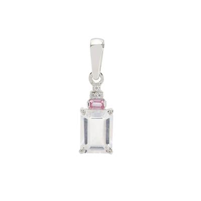 Hyalite Opal, Pink Sapphire Pendant with White Zircon in Sterling Silver 1.20cts