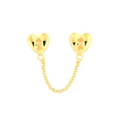 Kama Heart Lock Safety Chain Charm in Gold Plated Sterling Silver