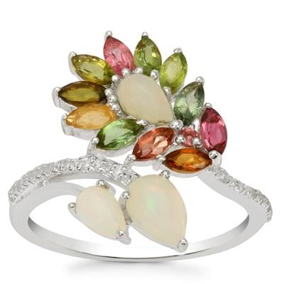 Ethiopian Opal Ring with Multi Gemstone in Sterling Silver 2.10cts