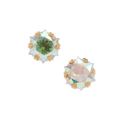 Wobito Snowflake Cut Aurora Topaz 9K Gold Earrings 5.90ct