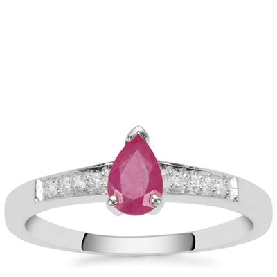 Kenyan Ruby Ring with White Zircon in Sterling Silver 0.60ct