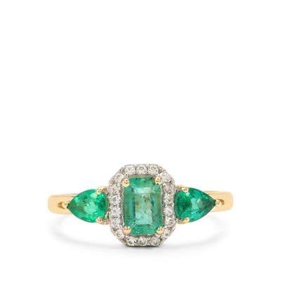 Zambian Emerald Ring with White Zircon in 9K Gold 1.20cts