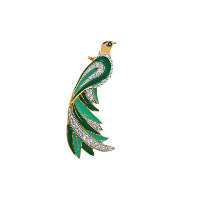 Black Spinel Bird Brooch with White Zircon in Gold Plated Sterling Silver 0.50ct