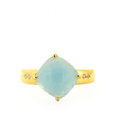 Aquamarine Ring with White Zircon in Gold Tone Sterling Silver 4cts