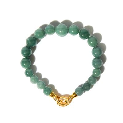 Type A Guatemalan Water Blue Jadeite Bracelet with White Topaz in Gold Tone Sterling Silver 123.20cts 