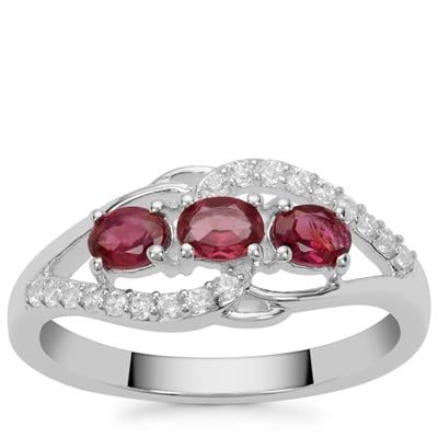 Rajasthan Garnet Ring with White Zircon in Sterling Silver 0.90ct