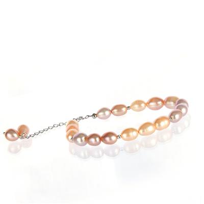 Naturally Pastel Pearls Freshwater Cultured Pearl Bracelet in Sterling Silver (8 x 7mm)