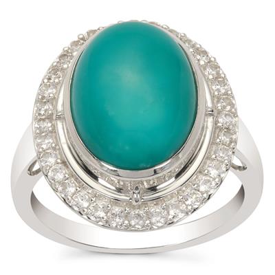 Fox Turquoise Ring with White Zircon in Sterling Silver 5.80cts