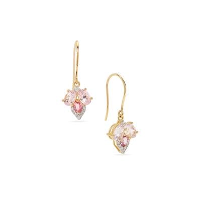 Minas Gerais Kunzite, Pink Sapphire Earrings with White Zircon in 9K Gold 3cts