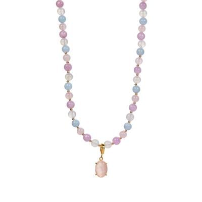 Madagascan Natural Pink Quartz Necklace with Multi Gemstone in Gold Tone Sterling Silver 149cts