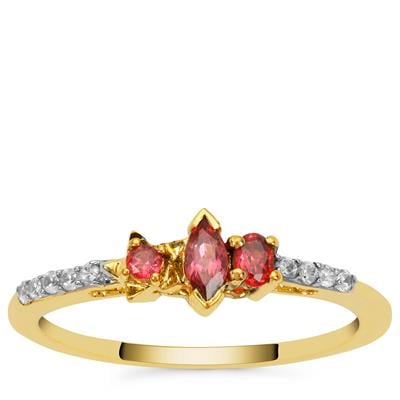 Burmese Padparadscha Colour Spinel Ring with White Zircon in 9K Gold 0.40cts